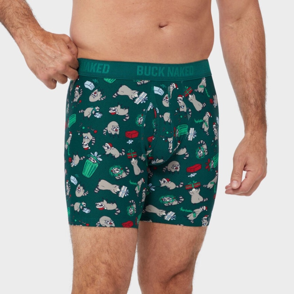 Duluth Trading Co. Buck Naked Bullpen Boxer Briefs Holiday Raccoon Size Medium